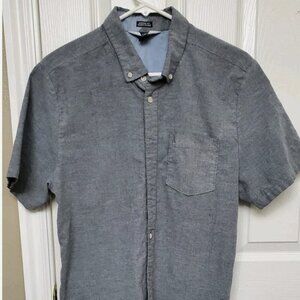 Volcom Men's Solid Blue Oxford Short Sleeve Button-Down Shirt Size L